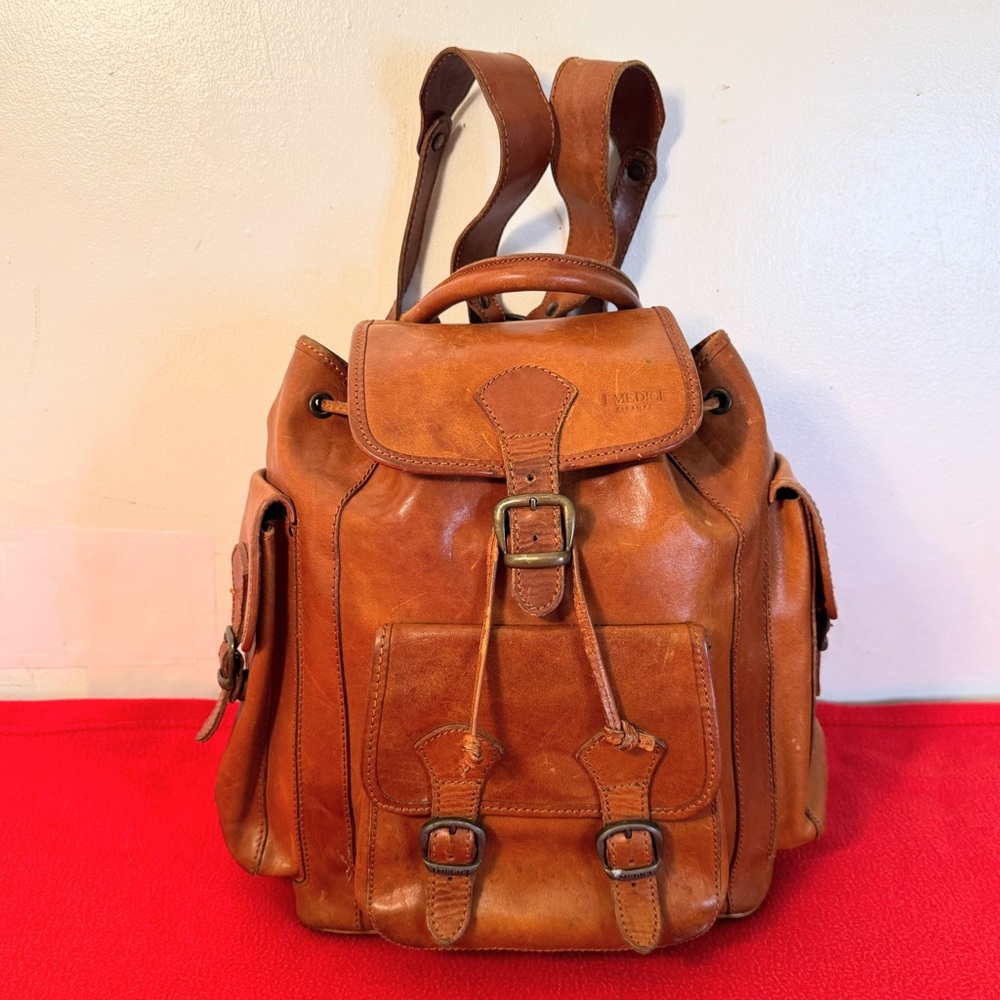 I Medici Firenze Italy Made Genuine leather Drawstring Backpack bag Large